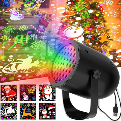 USB Rotating LED Christmas Projector Light - Holiday Party Atmosphere Lamp