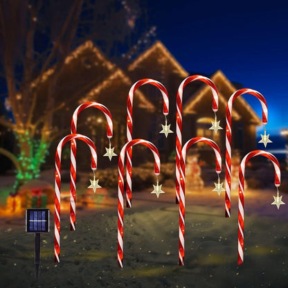 Solar Christmas Candy Cane Pathway Lights with Stars (5-Pack / 8-Pack)