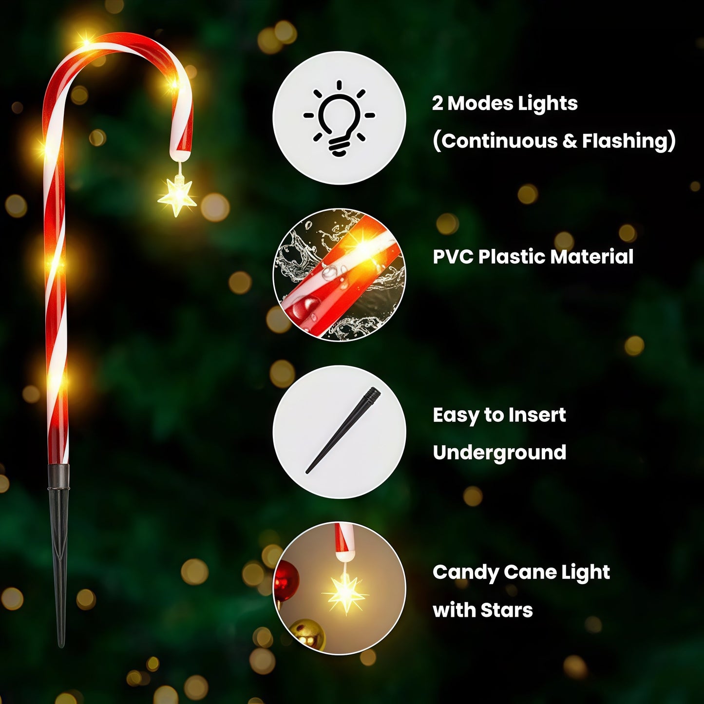 Solar Christmas Candy Cane Pathway Lights with Stars (5-Pack / 8-Pack)