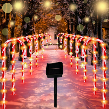 Solar Christmas Candy Cane Pathway Lights with Stars (5-Pack / 8-Pack)